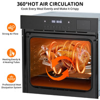 Single Wall Oven, 24 Inch 3000W Built-In Electric Convection Oven, 25 Cu.Ft. Capacity, Touch Control, Timer, Black
