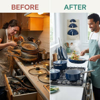 9-Piece Ceramic Nonstick Cookware Set in Navy — Before & After