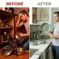 9-Piece Ceramic Nonstick Cookware Set in Sage — Before & After