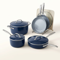 Ceramic Nonstick Cookware Set Built for Even Heating, 9 Piece Navy, Oven Safe to 550F, Multiple Cooktops