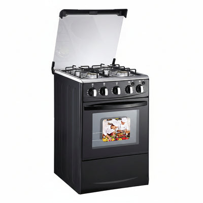 20-Inch LPG (Propane) Gas Range, 4-Burner Cooktop with 62L Oven, 201 Stainless Steel, Black Glass Lid, Electronic Ignition, for Kitchen