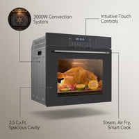 Single Wall Oven, 24 Inch 3000W Built-In Electric Convection Oven, 25 Cu.Ft. Capacity, Touch Control, Timer, Black — infographic