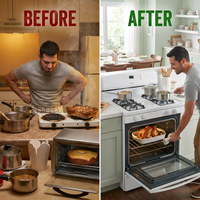 White Freestanding Gas Range with 5.1 Cu. Ft. & Bake Assist Temps — Before & After