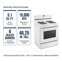 White Freestanding Gas Range with 5.1 Cu. Ft. & Bake Assist Temps — Results & Stats