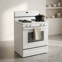 White Freestanding Gas Range with 5.1 Cu. Ft. & Bake Assist Temps — Studio Shot