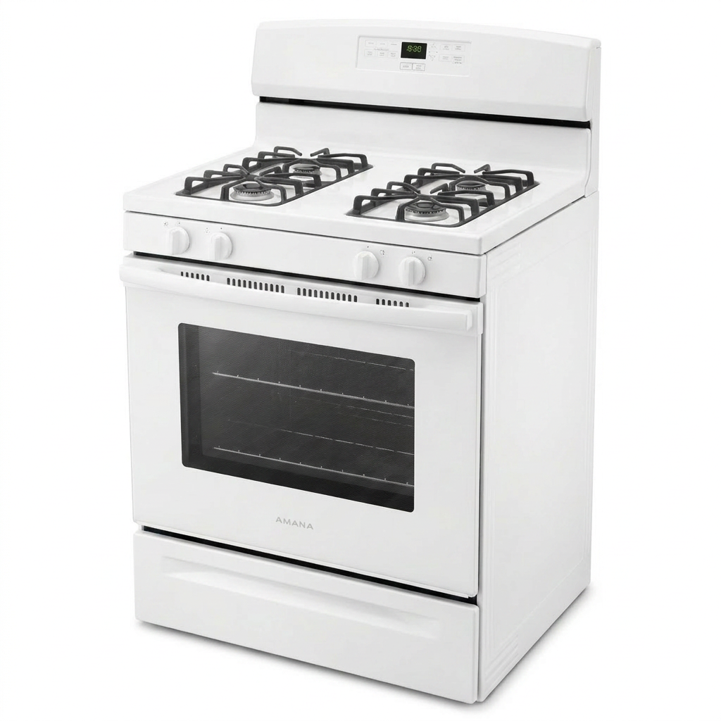 White Freestanding Gas Range with 5.1 Cu. Ft. & Bake Assist Temps — Studio Shot