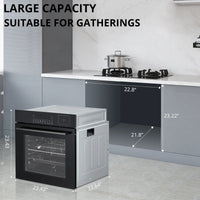 Single Wall Oven, 24 Inch 3000W Built-In Electric Convection Oven, 25 Cu.Ft. Capacity, Touch Control, Timer, Black